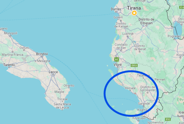 Localización de la Riviera albanesa en el mapa.
